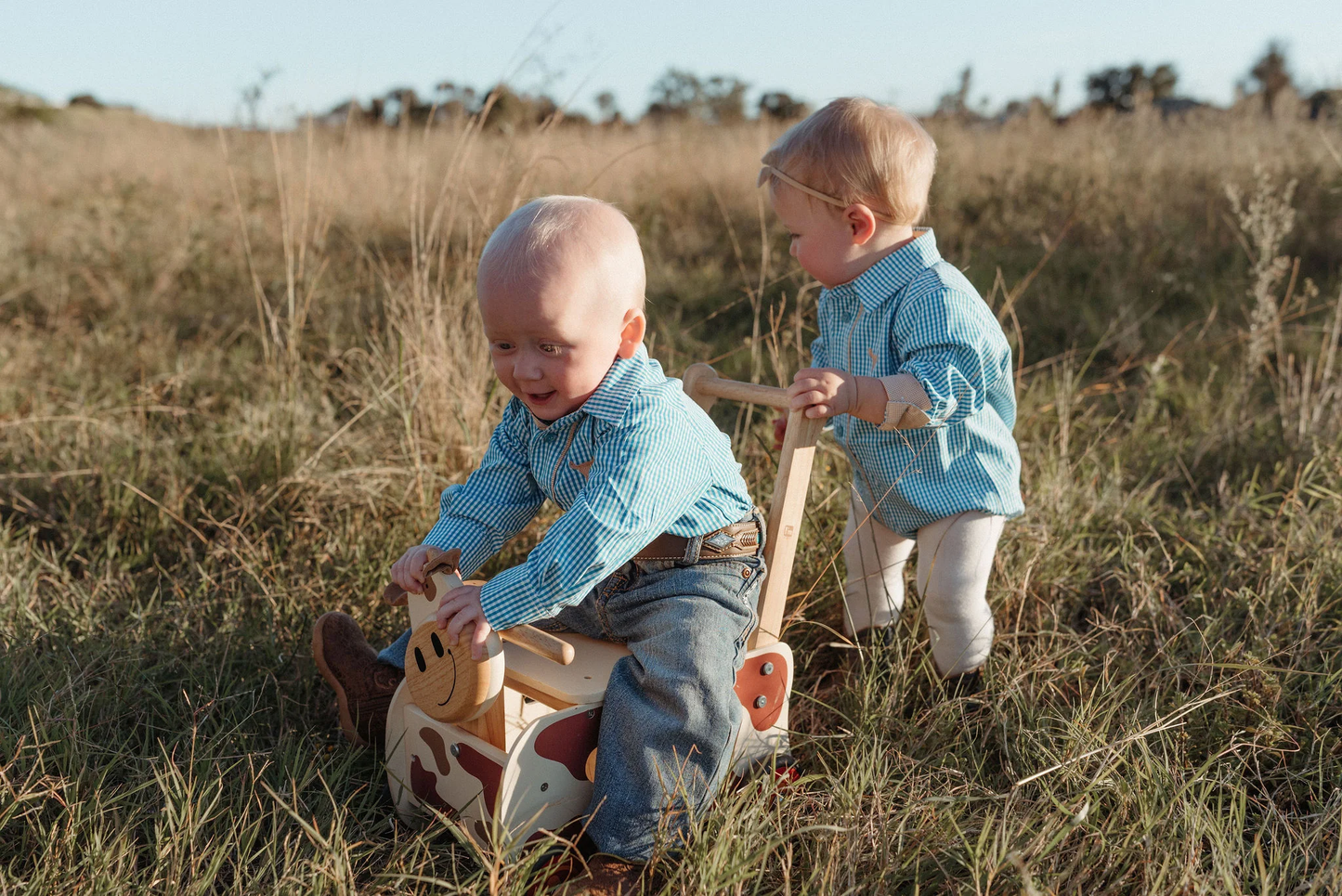 Little Windmill Clothing Co. "Frankie" Teal Golden Long Sleeve Romper