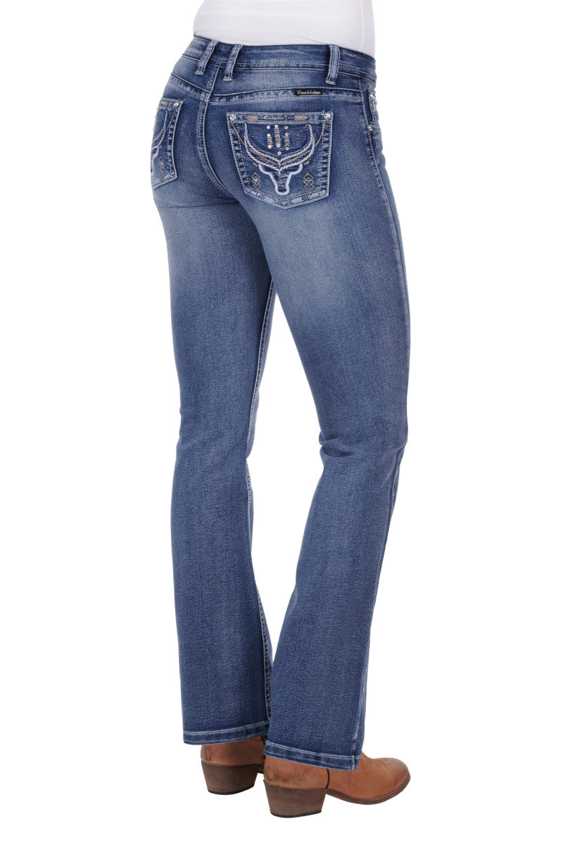 PURE WESTERN WMNS STEER BOOT CUT JEAN 32"