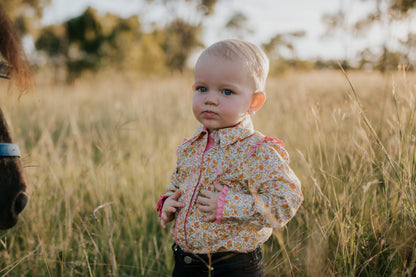 Little Windmill Clothing Co. "Penelope" Lemon Florals Long Sleeve Flutter Romper