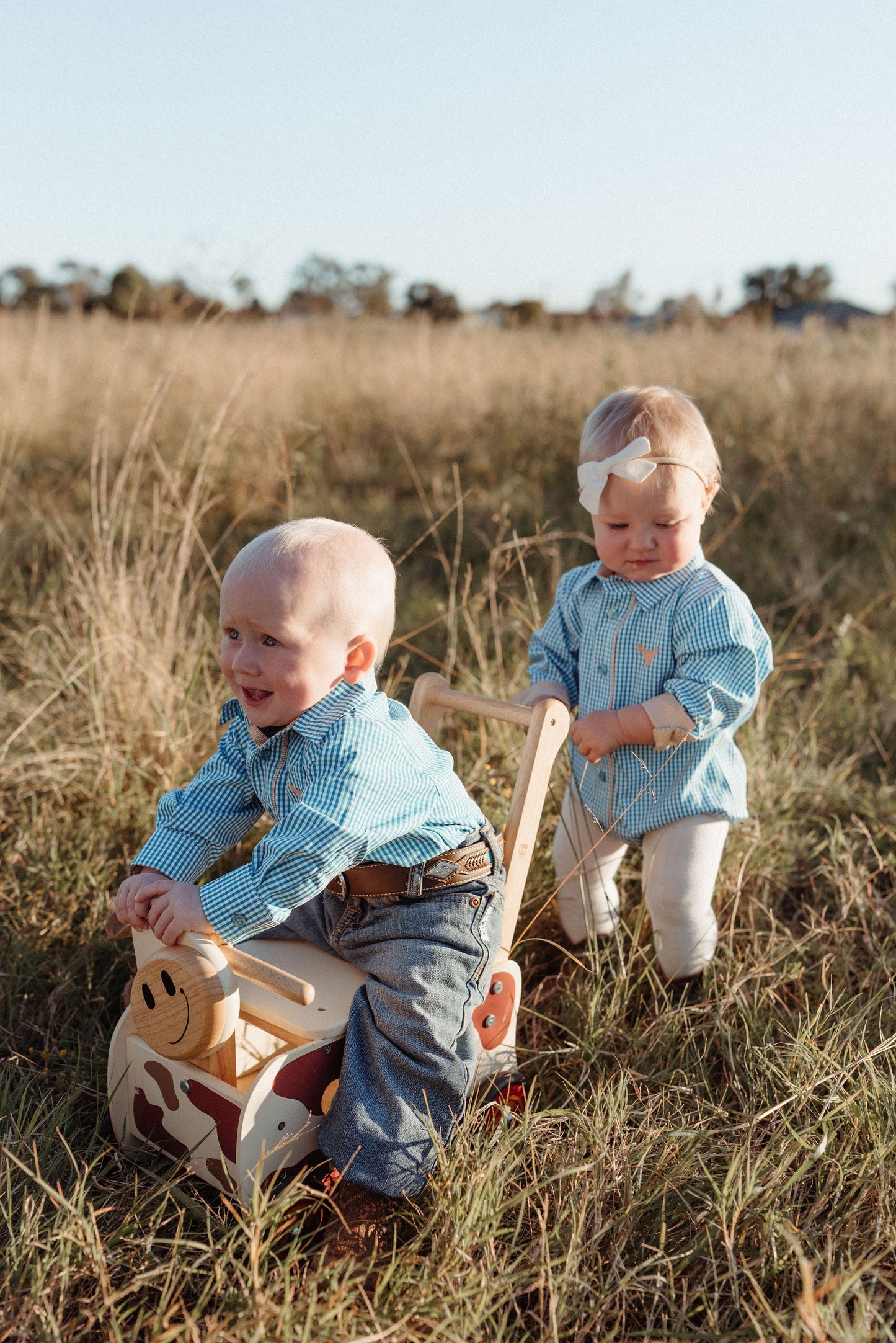 Little Windmill Clothing Co. "Frankie" Teal Golden Long Sleeve Romper