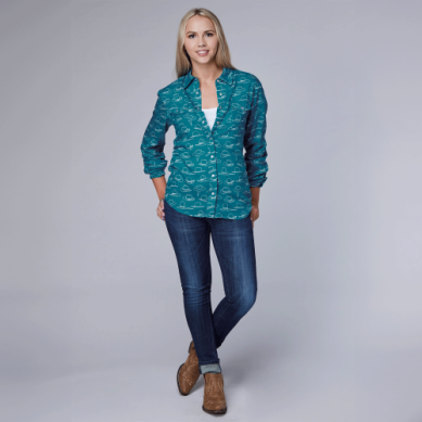 Roper Womens Five Star Collection Blue Long Sleeve Shirt 03-050-0590-4021