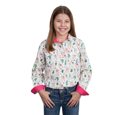 Just Country Girls Harper Half Button Workshirt Pink Llamas