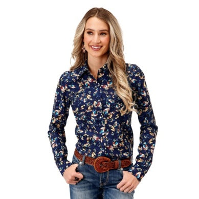 ROPER LADIES STUDIO WEST COLLECTION LS SHIRT PRINT BLUE