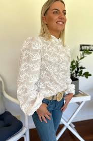 Black Colt Clothing Brooke White lace Long Sleeve Shirt