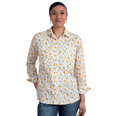 Just Country Womens Abbey Full Button Print White Marigold Workshirt