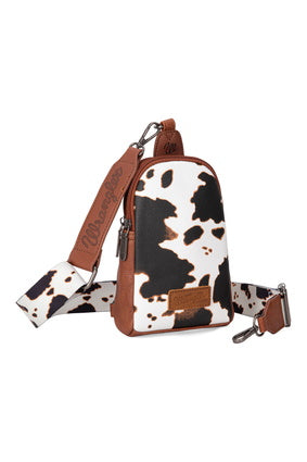 Wrangler South Western Cow Print Sling Bag - Dark Tan