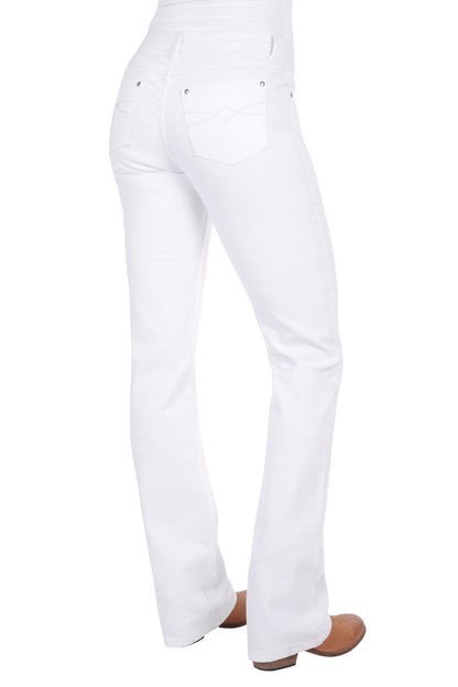 PURE WESTERN WMNS RIDING BOOT CUT JEAN WHITE