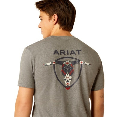 Ariat Mens Southwestern Longhorn Short Sleeve Tee Graphite Heather