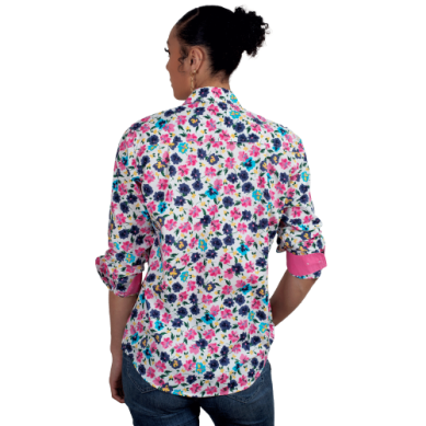 Just Country Womens Abbey Full Button Workshirt White Pansies