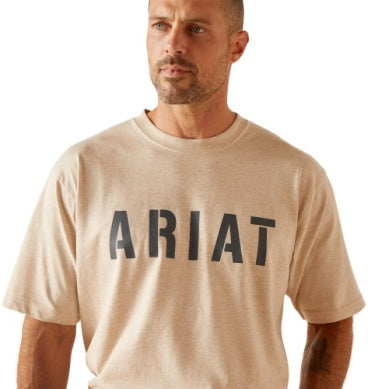 Ariat Mens Rebar Cotton Strong Block Short Sleeve T-shirt Oatmeal Heather