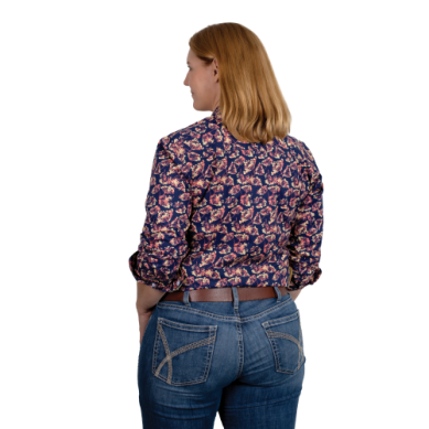 Just Country Abbey Full Button Workshirt Navy Dandelions