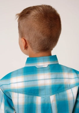 ROPER BOYS AMARILLO LS SHIRT PLAID BLUE