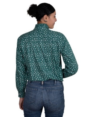 Just Country Womens Abbey Frill Full Button Workshirt Forest Green Bouquet