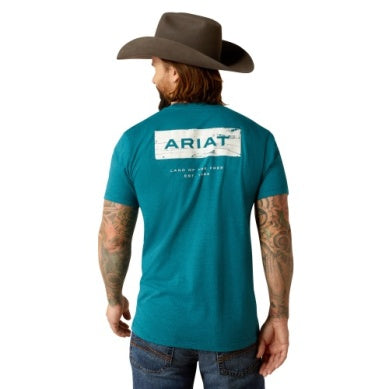 Ariat Mens Stacks Short Sleeve Tee Cyan Black Heather