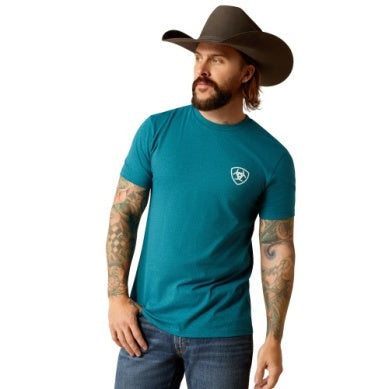 Ariat Mens Stacks Short Sleeve Tee Cyan Black Heather