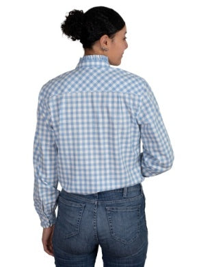 Just Country Womens Abbey Frills Full Button Blue Check Work Shirt