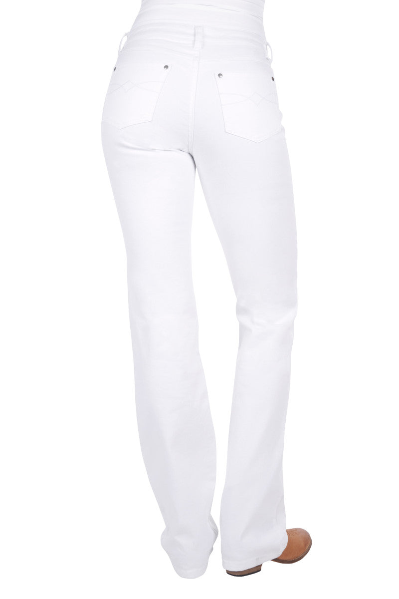 PURE WESTERN WMNS RIDING BOOT CUT JEAN WHITE