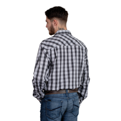 Just Country Mens Austin Full Button Workshirt Black/White Plaid