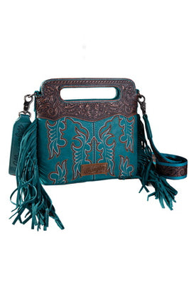 Wrangler South Western Embroidered Fringe Crossbody Bag - Turquoise