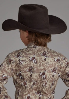 Roper Boys Vintage Collection  Long Sleeve Print Shirt Brown - 03-030-0486-0651