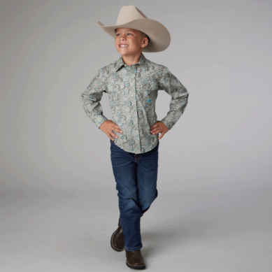 Roper Boys Amarillo Collection Long Sleeve Shirt Brown 03-030-0225-4033