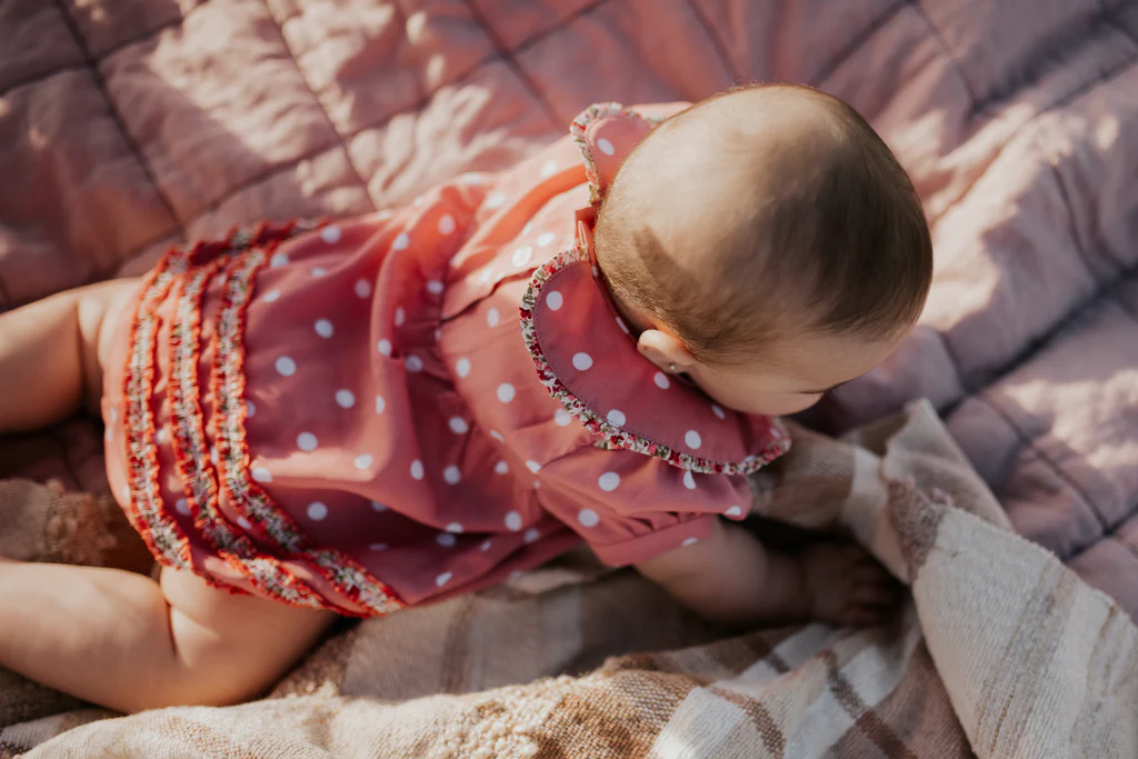 Little Windmill Clothing Co. "Clementine Jnr" Spotty Vintage Short Sleeve Bubble Romper