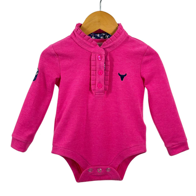 Little Windmill Clothing Co. "Hallie Baby" Raspberry Pink Contrast long Sleeve Baby Polo Romper