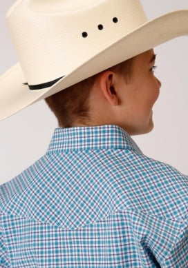 ROPER BOYS AMARILLO LS SHIRT BLUE CHECK