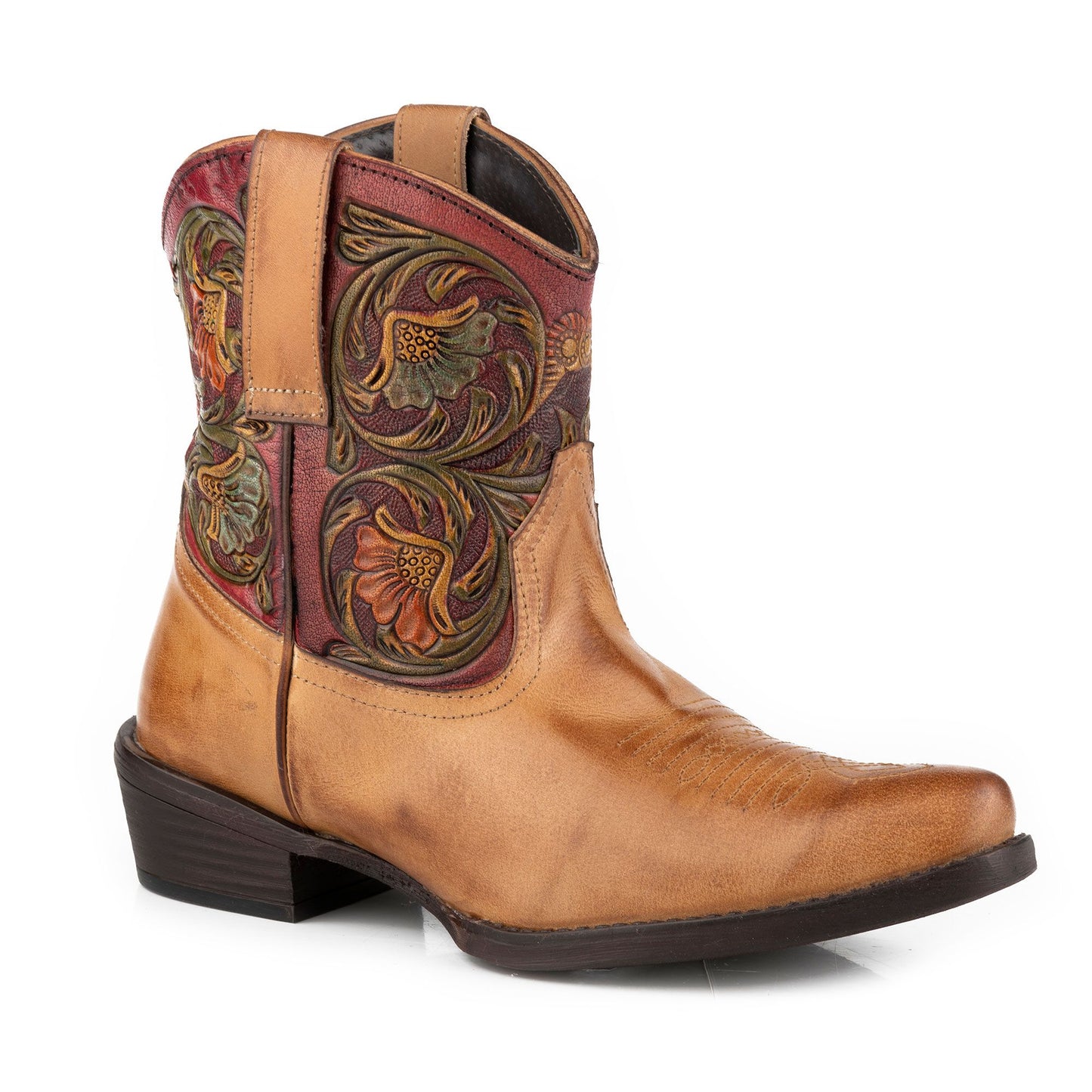 ROPER LADIES DUSTY TOOLED TAN LEATHER BOOT