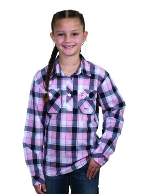 Just Country Girls Harper Half Button Workshirt Light Pink/ Navy Plaid