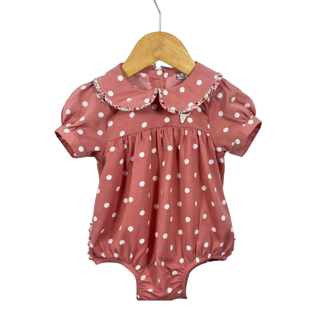 Little Windmill Clothing Co. "Clementine Jnr" Spotty Vintage Short Sleeve Bubble Romper