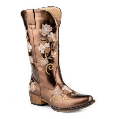 Roper Womens Riley Floral Bronze Metallic Boots