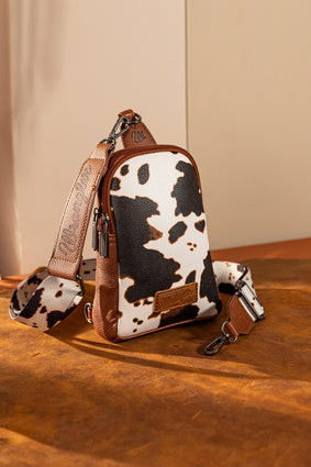 Wrangler South Western Cow Print Sling Bag - Dark Tan