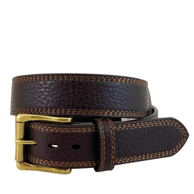 Roper Mens 1.1/2" pebble Grain Genuine Leather Triple Stitched Belt Dark brown