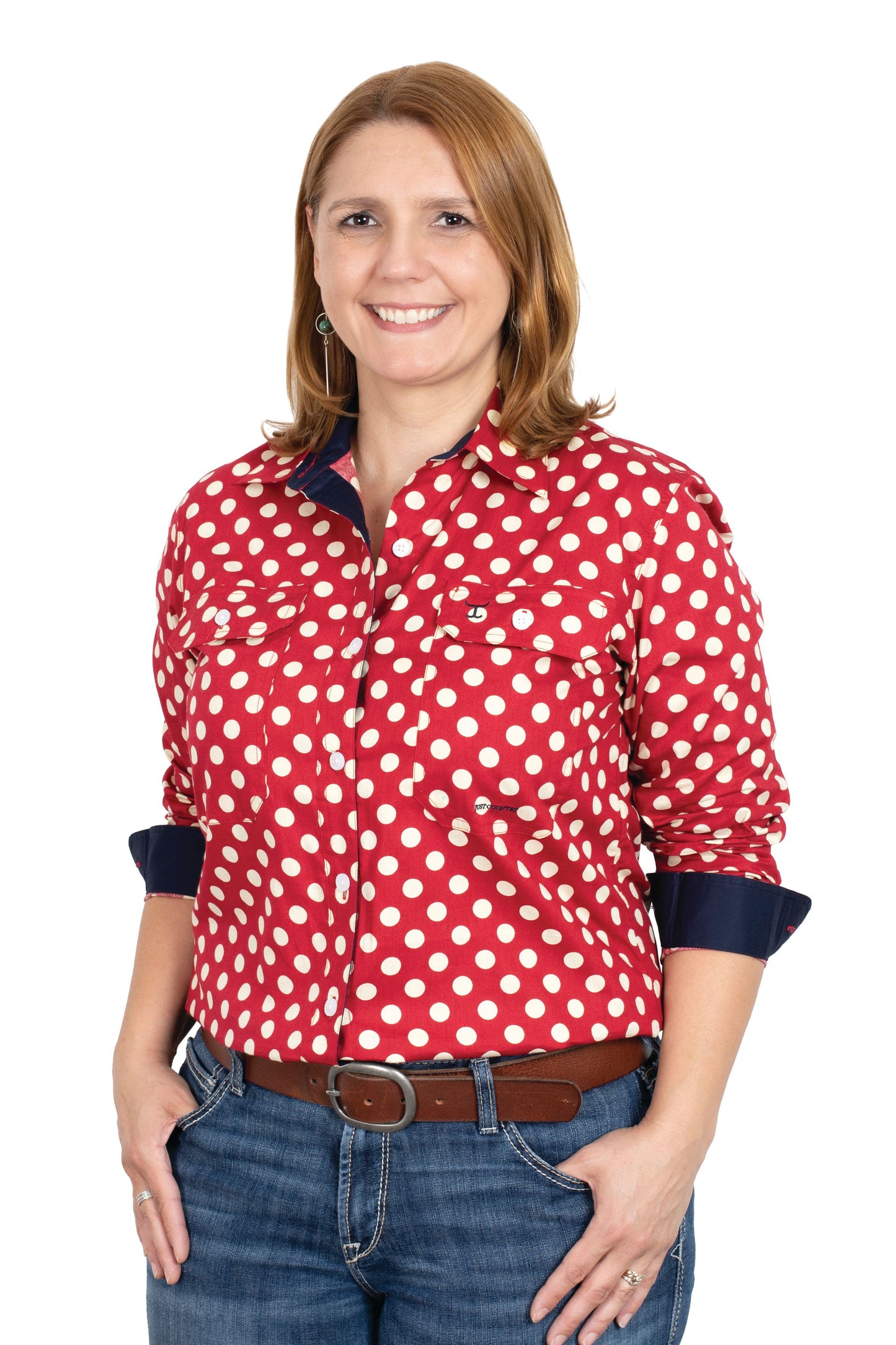 JUST COUNTRY WOMENS ABBEY FULL BUTTON CRIMSON SPOTS