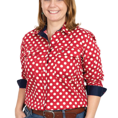 JUST COUNTRY WOMENS ABBEY FULL BUTTON CRIMSON SPOTS