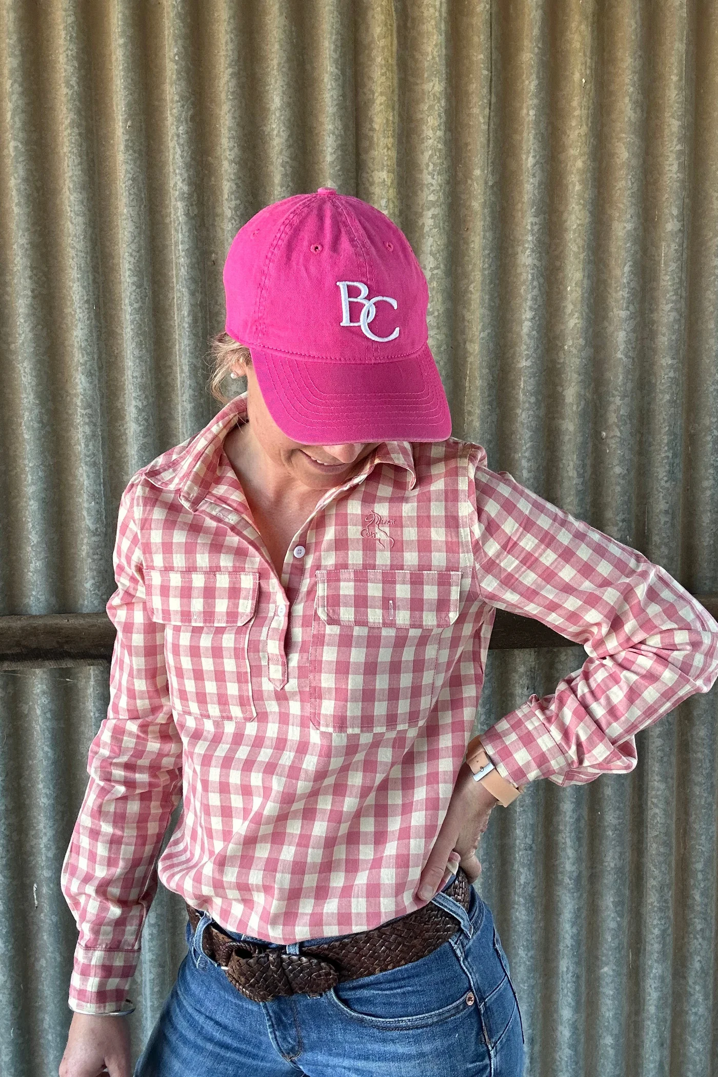 Black Colt Clothing Pink Gingham Work Shirt