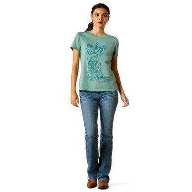 Ariat Womens Garden Boot Short Sleeve Tee Ocean Blue Heather