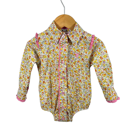 Little Windmill Clothing Co. "Penelope" Lemon Florals Long Sleeve Flutter Romper