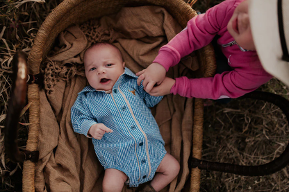 Little Windmill Clothing Co. "Frankie" Teal Golden Long Sleeve Romper