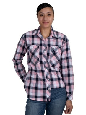 just Country Womens Abbey Full Button Print Workshirt Light Pink / Navy Plaid