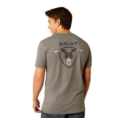 Ariat Mens Southwestern Longhorn Short Sleeve Tee Graphite Heather