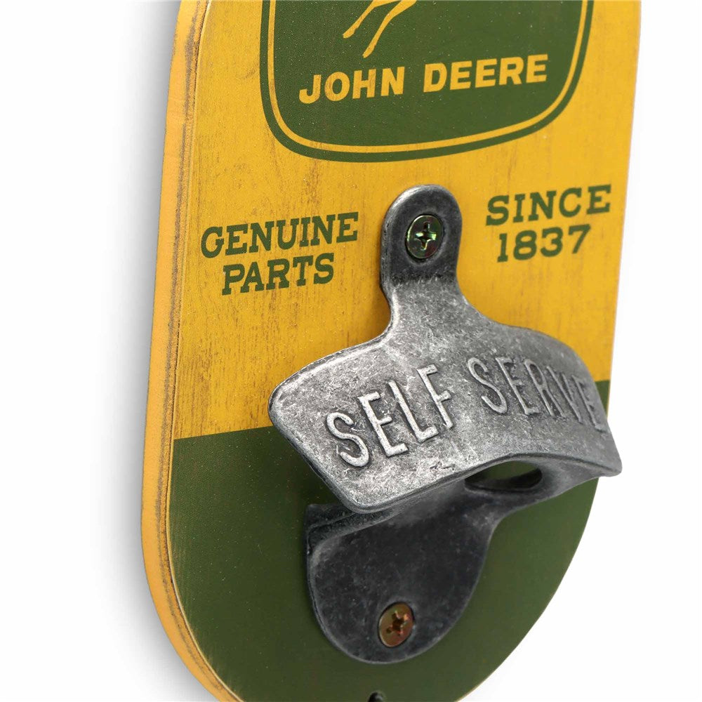 John Deere Wooden Wall Mounted Bottle Opener (10cm W x 15cmH)