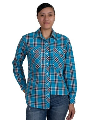 Just Country Womens Abbey Full Button Blue Jewel Plaid Work Shirt