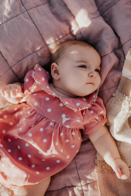 Little Windmill Clothing Co. "Clementine Jnr" Spotty Vintage Short Sleeve Bubble Romper