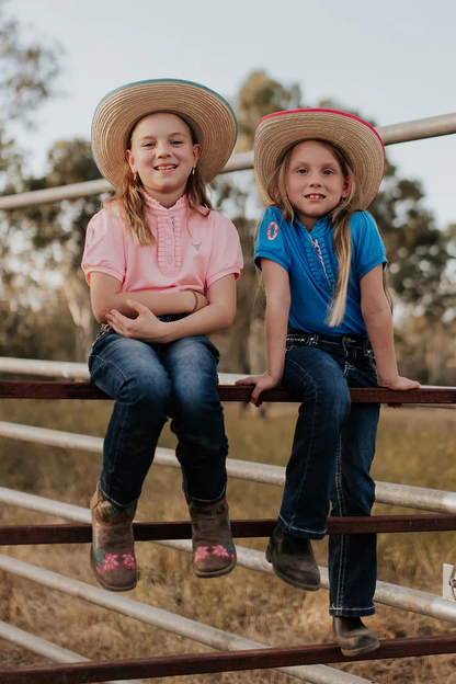 Little Windmill Clothing co. Girls "Ava" Ruffle Bubble Blue Contrast Polo