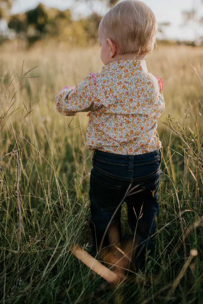 Little Windmill Clothing Co. "Penelope" Lemon Florals Long Sleeve Flutter Romper