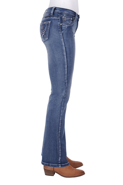 PURE WESTERN WMNS STEER BOOT CUT JEAN 32"