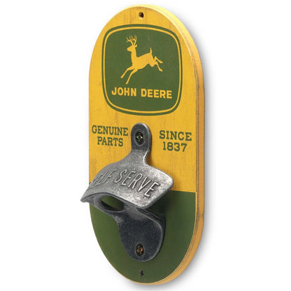 John Deere Wooden Wall Mounted Bottle Opener (10cm W x 15cmH)