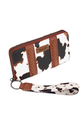 Wrangler South Western Cow print Large Wallet - Dark Tan